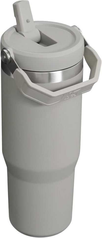 Iceflow Stainless Steel Tumbler - Vacuum Insulated Water Bottle for Home, Office or Car Reusable Cup with Straw Leak Resistant Flip Cold for 12 Hours or Iced for 2 Days, Ash, 30 OZ / 0.89 L