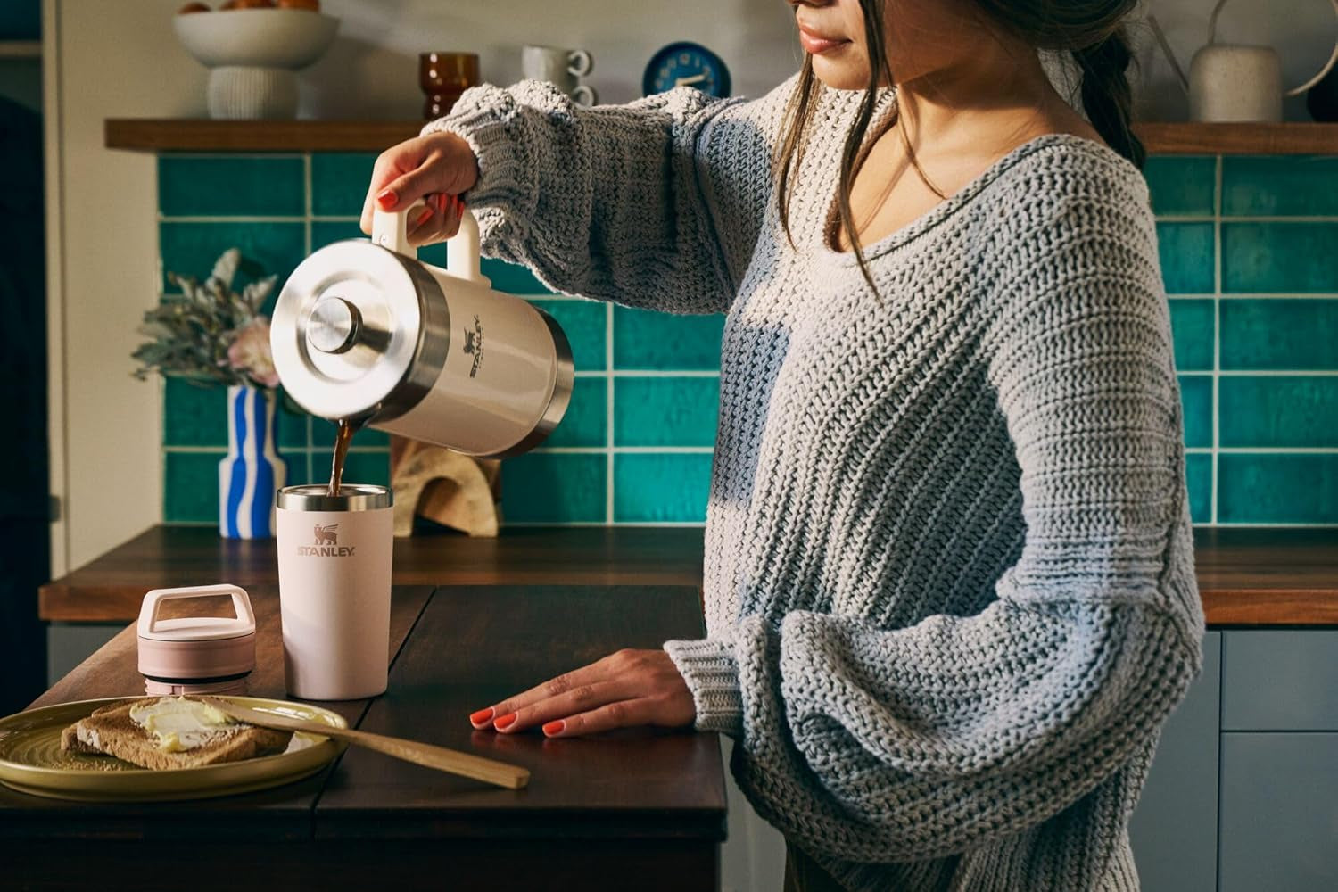 Cafe to Go Travel Mug 16 Oz | Leakproof Two-Part Drink through Lid | Tumbler Cup for Coffee, Tea and Drinks | Insulated Stainless Steel Coffee Mug | Bpa-Free | Frost