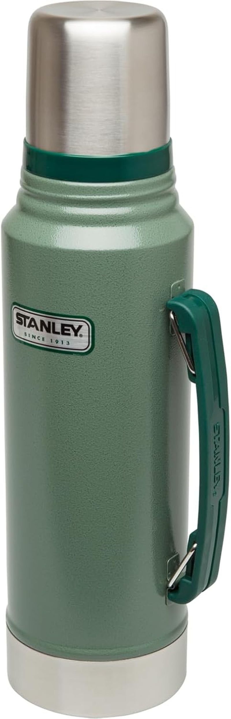 Heritage Classic Vacuum Bottle with Handle 1.1 Qt | Wide Mouth W/Leakproof Cup Lid | Keep Drinks Hot or Cold | Insulated Stainless Steel Thermal Bottle | Bpa-Free | Hammertone Green