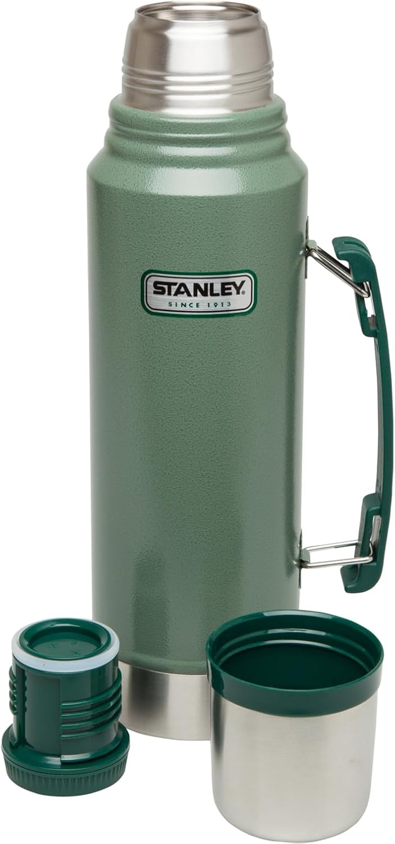 Heritage Classic Vacuum Bottle with Handle 1.1 Qt | Wide Mouth W/Leakproof Cup Lid | Keep Drinks Hot or Cold | Insulated Stainless Steel Thermal Bottle | Bpa-Free | Hammertone Green
