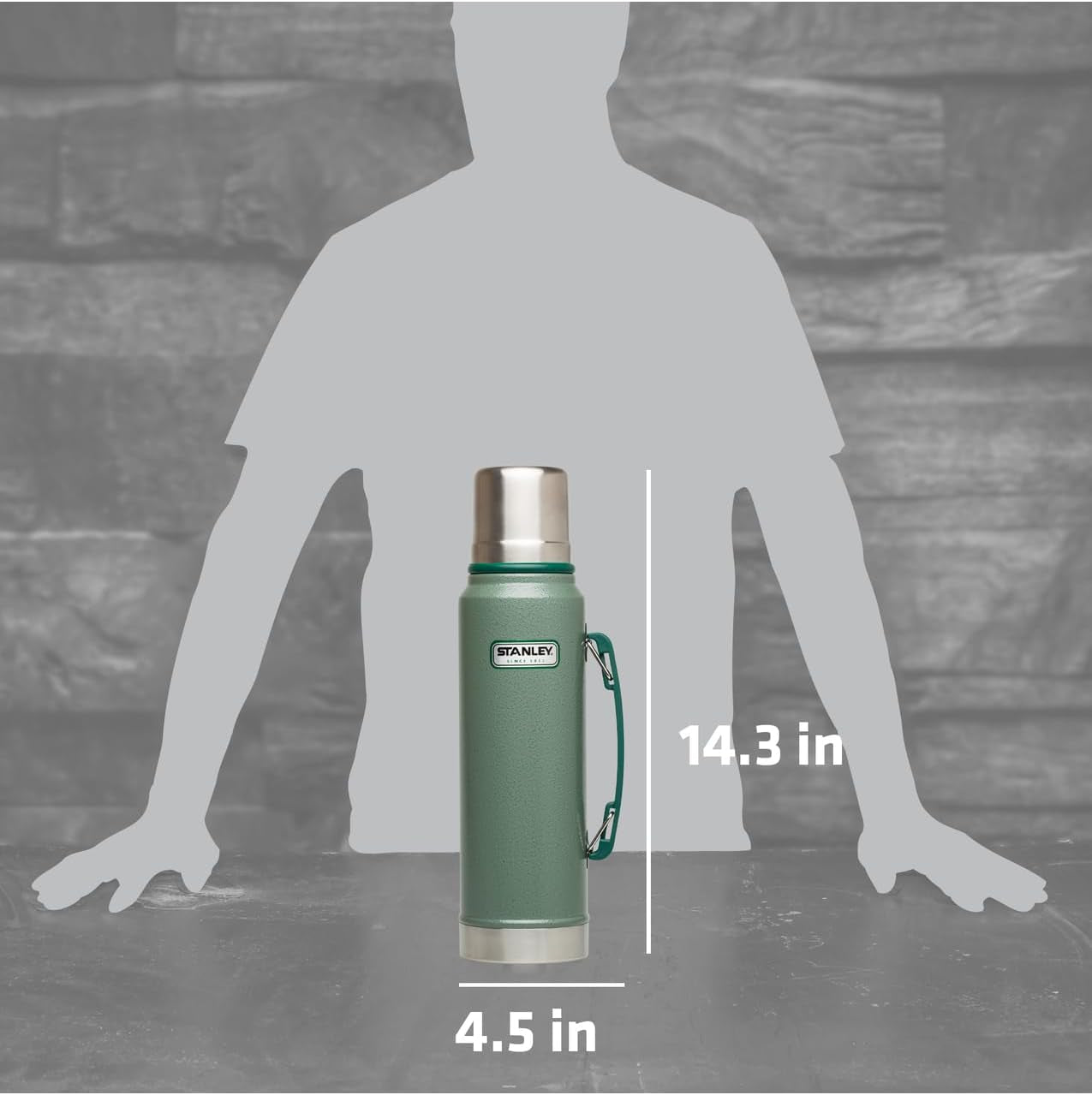 Heritage Classic Vacuum Bottle with Handle 1.1 Qt | Wide Mouth W/Leakproof Cup Lid | Keep Drinks Hot or Cold | Insulated Stainless Steel Thermal Bottle | Bpa-Free | Hammertone Green