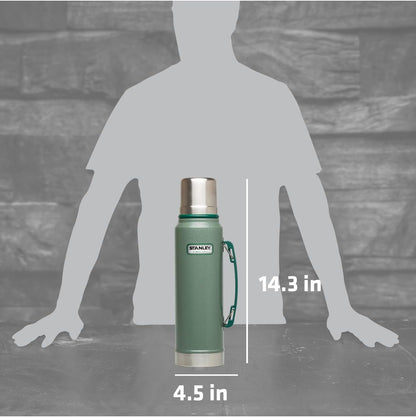Heritage Classic Vacuum Bottle with Handle 1.1 Qt | Wide Mouth W/Leakproof Cup Lid | Keep Drinks Hot or Cold | Insulated Stainless Steel Thermal Bottle | Bpa-Free | Hammertone Green