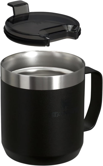 Stay-Hot Camp Mug 12 Oz | Press Fit Drink through Lid | Cup for Coffee, Tea and Drinks | Insulated Stainless Steel Coffee Mug | Bpa-Free | Black 2.0