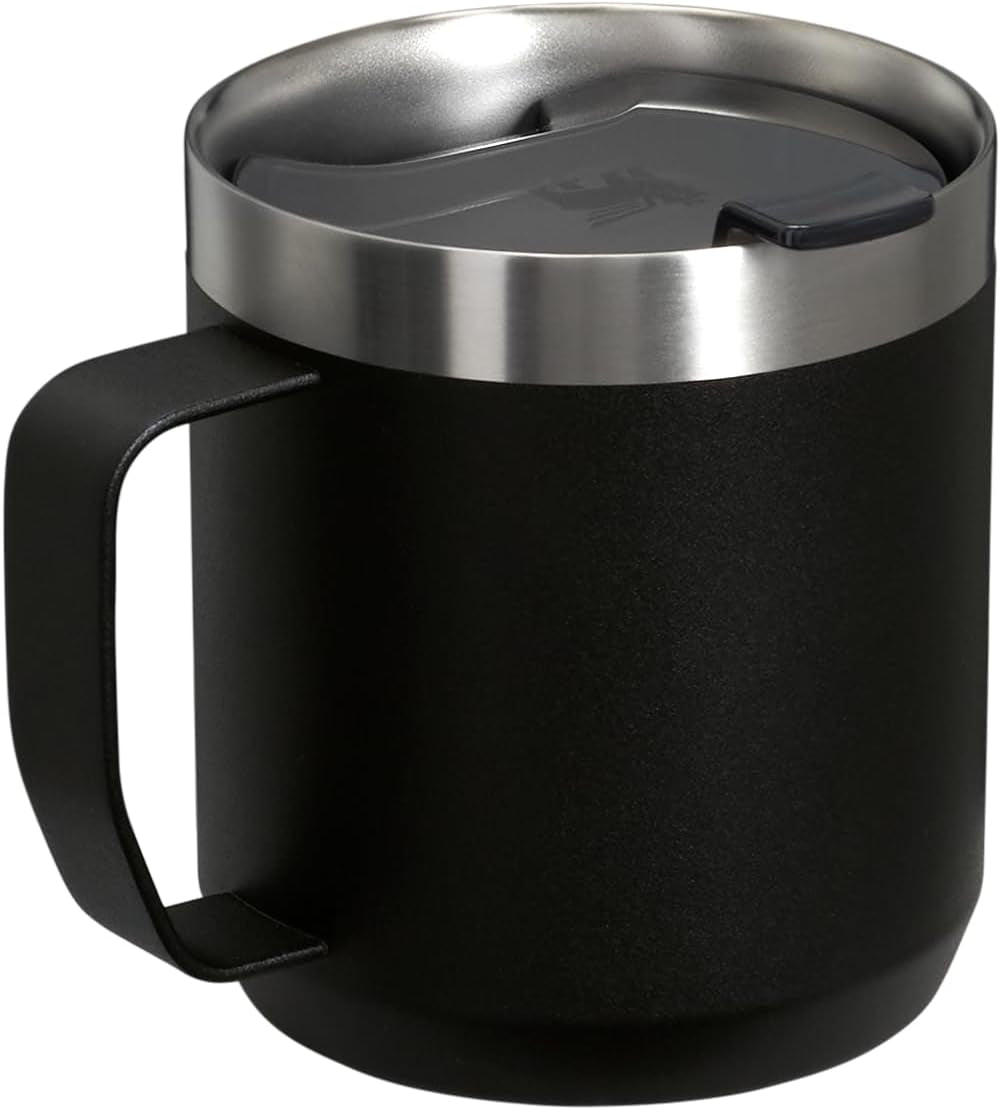 Stay-Hot Camp Mug 12 Oz | Press Fit Drink through Lid | Cup for Coffee, Tea and Drinks | Insulated Stainless Steel Coffee Mug | Bpa-Free | Black 2.0