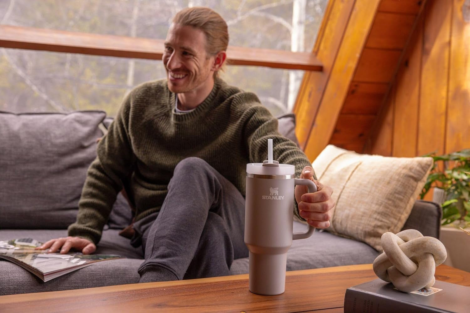 Quencher H2.0 Tumbler with Handle and Straw 40 Oz | Flowstate 3-Position Lid | Cup Holder Compatible for Travel | Insulated Stainless Steel Cup | Bpa-Free | Stone