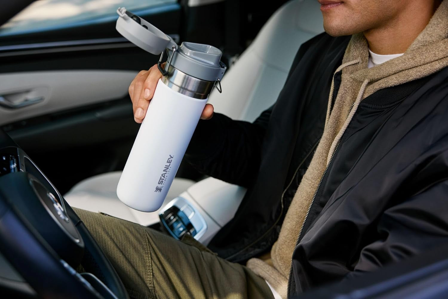 Quick Flip GO Water Bottle 36 Oz | Push Button Lid | Leakproof and Packable for Travel and Sports | Insulated Stainless Steel | Bpa-Free | Black